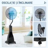 HOMCOM, Ventilator pe Picior, cu Pulverizare de Apă, Metal, ABS, 44.5 x 38.5 x 120 cm, Negru(m-6)