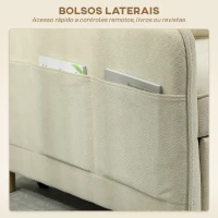 HOMCOM Poltrona Cama Estofado em Veludo Ecológico com Encosto Ajustável 3 Níveis 6 Bolsos Laterais 74x85,5x82 cm Bege(m-7)