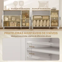 HOMCOM Aparador de Sala com Prateleiras Ajustáveis Compartimento Aberto Pernas de Madeira 110x33x75 cm Branco(m-5)