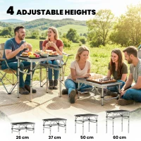 Outsunny 2ft Folding Camping Table, Picnic Table with Mesh Storage Layer, 4 Adjustable Heights and Carrying Handle, Black(m-5)