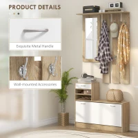 HOMCOM Three-in-One Hallway Storage Set - Natural Wood Finish/White(m-5)