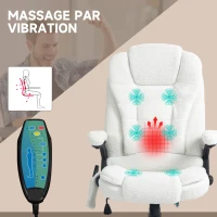 Vinsetto Fauteuil de bureau massant et chauffant hauteur réglable, dossier inclinable et télécommande filaire, pivotant à 360°(m-4)