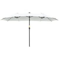 Outsunny Sombrilla Doble con 48 Luces LED 4,5x2,65 m Manivela Protección Solar para Terraza Jardín Piscina Crema(m-11)