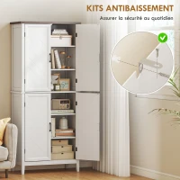 HOMCOM Buffet haut cuisine 6 niveaux, armoire de cuisine, 4 portes à chevrons et 4 étagères réglables, 76x40x178,5cm, blanc(m-7)