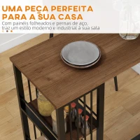 HOMCOM Mesa Alta de Cozinha com 3 Prateleiras Mesa de Bar Retangular para 2 Pessoas Pés de Aço 120x40x105 cm Castanho e Preto(m-5)