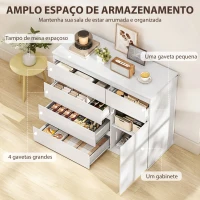 HOMCOM Aparador de Sala com 5 Gavetas Prateleiras Ajustáveis e Porta com Fecho Suave 100x40x80 cm Branco Brilhante(m-6)