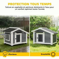 PawHut Niche pour Chien Extérieur Abri Jardin Surélevé Plancher Amovible Auvent de Porte et Toit Imperméable 98x76x69,5cm Gris(m-5)