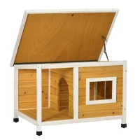 PawHut Cușcă pentru câini de exterior din lemn de brad cu verandă acoperită și acoperiș înclinat, 85.5x62x60 cm, multicolor(m-15)