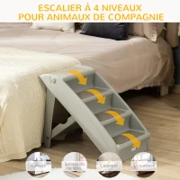PawHut Escalier pour chien pliant à 4 marches antidérapantes escalier pour animaux en plastique 62 x 38 x 49,5 cm gris(m-7)