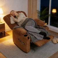 HOMCOM Poltrona Relax Reclinável Elétrica com Função Memória Apoia-Pés Controlo Remoto Bolsos Laterais Porta USB Porta-Copos Castanho(m-8)