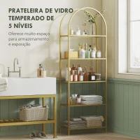 HOMCOM Estante de Vidro de 5 Níveis Estante de Arrumação Estrutura Arqueada Estante Estreita 60x30x175 cm Dourado(m-4)