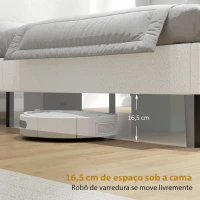 HOMCOM Estrutura de Cama Dupla com Cabeceira Ajustável em Altura Estofada em Tecido Macio com Ripas de Madeira Branco(m-6)