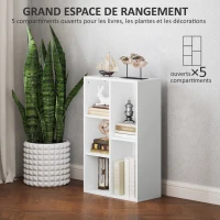 HOMCOM Bibliothèque étagère de rangement avec 5 compartiments, pour salon chambre à coucher bureau, 50x24x80cm, blanc(m-4)