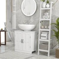 kleankin Mobile per Lavabo con Piedistallo, Mobile Sotto Lavabo con 2 Ante e Scaffale Regolabile, Mobile da Bagno con Ritaglio a Forma di U, Bianco(m-2)
