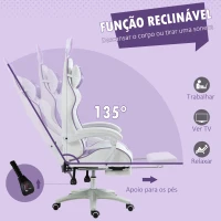 Vinsetto Cadeira Gaming Giratória de Couro PU com Altura Ajustável Inclinável 135° Apoio para a Cabeça 65x63x136-142 cm Branco e Roxo(m-6)