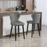 HOMCOM Bar Stools Set of 2, PU Leather Barstools with Back, Footrest and Wood Legs for Kitchen, Counter, Breakfast Bar, Grey(m-8)