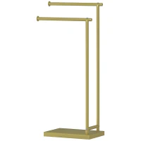 HOMCOM Toalheiro de Pé de 2 Níveis Toalheiro para Casa de Banho com 2 Barras e Estrutura Metálica Estilo Moderno em Forma de L 35,5x20x78 cm Dourado(m-11)
