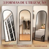 HOMCOM Espelho de Pé Espelho de Corpo Inteiro 60x165 cm com Estrutura de Liga de Alumínio e Suporte para Sala Quarto Preto(m-7)
