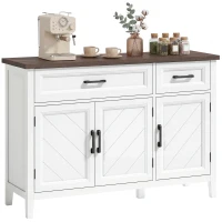 HOMCOM Bufet pentru living, mobilier de depozitare cu 3 uși cu model chevron, 2 sertare și 2 rafturi reglabile, 110 x 35 x 80,5 cm, alb(m-8)