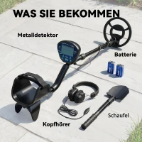 Outsunny Metalldetektor IP68 Wasserdicht Metallsuchgerät mit 3 Modi Kopfhörer Schaufel Spule LCD-Display 7 Zoll Detektionstiefe(m-9)