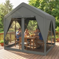 Outsunny 3 x 3 m Patio Gazebo with Netting & Curtains, Outdoor Canopy Shelter with Galvanised Steel Frame, Dark Grey(m-9)