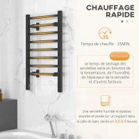 HOMCOM Sèche serviettes électrique, mural ou sur pied, 8 barres, minuterie 2/4 heures, alliage d'aluminium, 53x35x90cm, noir(m-6)