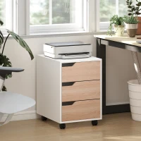 HOMCOM Caisson bureau mobile, meuble rangement bureau sur roulettes, 3 tiroirs, 40x50x57,5cm, blanc et chêne(m-10)
