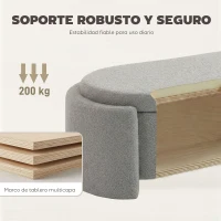 HOMCOM Puff Almacenaje Banco Almacenaje Ovalado 129x48,5x44 cm Tapizado en Terciopelo de Teddy Carga 200 kg Gris Claro(m-7)