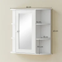 HOMCOM Armário de Casa de Banho com Espelho, Armário de Parede com Porta, Prateleiras Abertas, Móvel Suspenso para Cozinha, Sala, 66x17x63 cm, Branco(m-3)