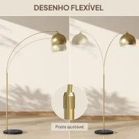 HOMCOM Candeeiro de Pé em Forma de Arco com Altura e Comprimento Ajustáveis com Interruptor de Pé 110-115x30x170-180 cm Dourado e Preto(m-5)