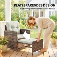 Outsunny Rattan Gartenmöbel Set 5-teiliges Balkonmöbel Set mit 2 Stühle Kissen Hocker Tisch Staufach Cremeweiß(m-4)