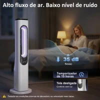 HOMCOM Ventoinha de Torre sem Pás com Luzes LED Controlo Remoto 3 Velocidades 3 Modos Temporizador 15H Oscilação 50° Branco(m-6)