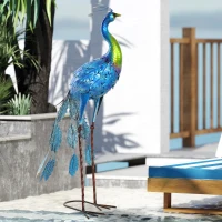 Outsunny Statue de paon de jardin décoration jardin extérieure en métal résister aux éléments 40 x 43 x 83 cm multicolore(m-10)