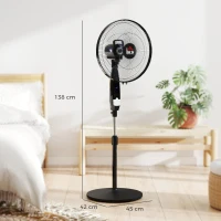 HOMCOM Ventilateur sur pied hauteur réglable oscillant 85° 3 vitesses 50 W avec écran LED télécommande minuterie Ø 42 cm noir(m-3)