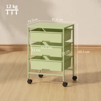 HOMCOM Carrinho Auxiliar com Rodas Carrinho de Cozinha de 3 Níveis com 3 Cestos e Estrutura de Aço 40,8x33,5x60,5 cm Verde(m-3)