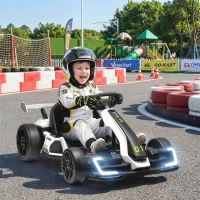 HOMCOM 24V Electric Go Kart for Kids with Adjustable Seat for 6-12 Years, White(m-2)