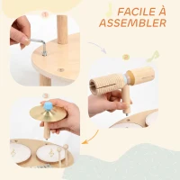 AIYAPLAY Jeux de Tambours pour Bébé, Tambour bébé avec Xylophone pour Tout-Petits, Instruments de Musique en Bois, Naturel(m-7)