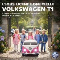 AIYAPLAY Voiture électrique enfant Volkswagen T1 sous licence officielle 12 V avec 2 moteurs démarrage doux 89x49x41,5cm rouge(m-4)