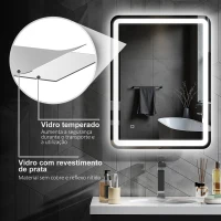 HOMCOM Espelho Casa de Banho com Luzes LED 60x80 cm Função Antiembaciamento 3 Temperaturas de Cor Ajustável e Função de Memória(m-8)