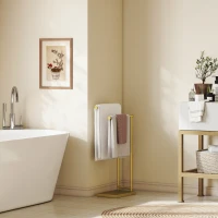 HOMCOM Toalheiro de Pé de 2 Níveis Toalheiro para Casa de Banho com 2 Barras e Estrutura Metálica Estilo Moderno em Forma de L 35,5x20x78 cm Dourado(m-7)