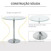 HOMCOM Mesa de Jantar Redonda para 2 Pessoas Mesa de Cozinha Moderna com Superfície de Vidro Temperado para Sala de Estar, Prateada(m-4)