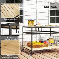 Outsunny Carrello Portavivande da Giardino in Legno a Doghe e Acciaio, Ripiano e Maniglia, 107x65x80 cm(m-6)