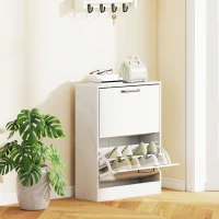 HOMCOM Sapateira Estreita 2 Portas de Alto Brilho com Prateleiras Ajustáveis Design Mármore para 8 Pares de Sapatos 60x24x80 cm Branco(m-9)