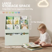AIYAPLAY Bookcase for Kids with Shelves, Drawer, Bookcase for Bedroom, Playroom, Green(m-4)