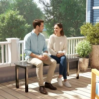 Outsunny 2 Seater Garden Bench, Outdoor Bench Loveseat with Wood-Effect Slatted Seat and Steel Frame for Patio, Park, Grey(m-9)