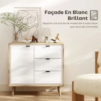 HOMCOM Buffet salon meuble de rangement armoire de cuisine placard à 2 portes 3 tiroirs et étagère réglable, 80x35x77cm, blanc(m-4)