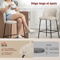 HOMCOM Lot de 2 tabourets de bar, chaises de bar avec repose-pieds et dossier, tissu en chenille, hauteur d'assise 68 cm, beige(m-4)