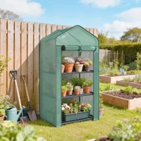 Outsunny Serre de jardin avec étagères 3 niveaux, serre de balcon, bâche renforcée PE, châssis en acier, 59 x 39 x 127 cm, vert(m-7)