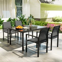 Outsunny Table de jardin extérieure avec 4 chaises empilables, plateau en verre trempé 140 cm, noir(m-10)