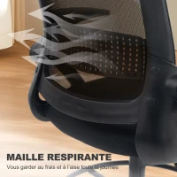 HOMCOM Chaise de bureau en maille, chaise d'ordinateur avec accoudoirs rabattables, hauteur réglable, repose-pieds, noir(m-8)
